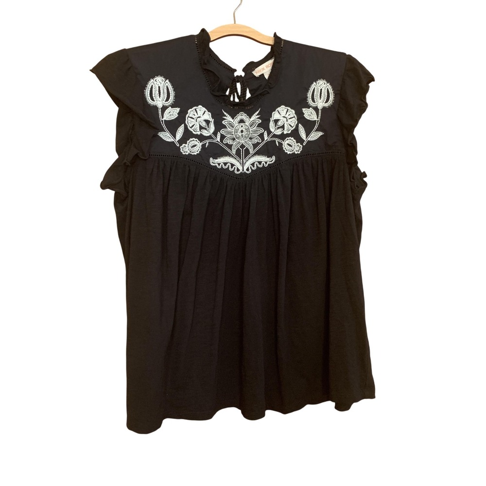 Knox Rose Black Tunic with White Floral Embroidery